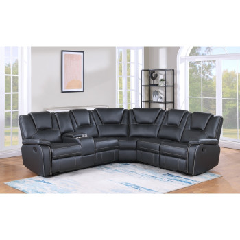 8187 BLACK Breathable Air Leather Modular Manual Recliner Sectional Sofa