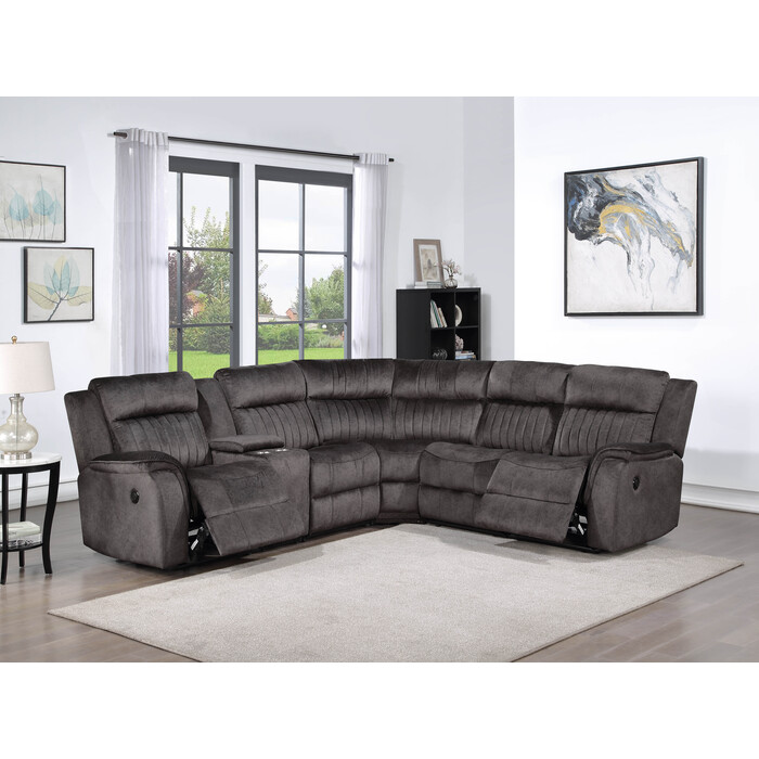 8175 DARK GRAY Faux Suede Modular Sectional Sofa w/ Power Recliner