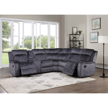 8170 BLUE GRAY Faux Suede Modular Sectional Sofa w/ Manual Recliner