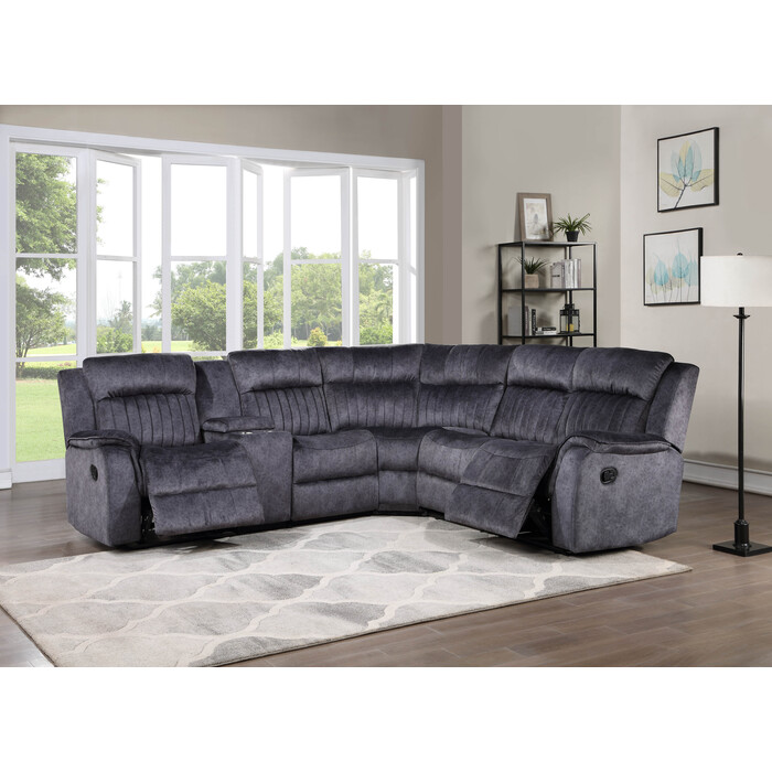 8170 BLUE GRAY Faux Suede Modular Sectional Sofa w/ Manual Recliner