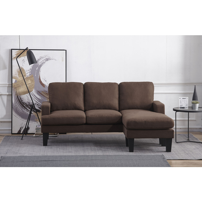 8163 BROWN Fabric Reversible Basic Sectional Sofa