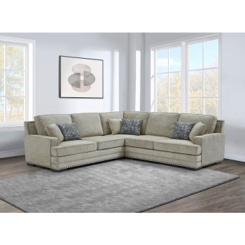 8071 TAUPE Fabric Stationary Sectional w/ 6 Pillows