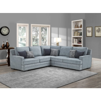 8072 LIGHT GRAY Fabric Stationary Sectional w/ 6 Pillows