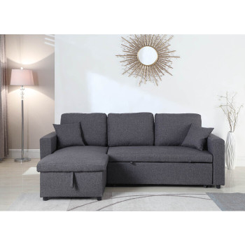 8067-GR GRAY Fabric Reversible Pull Out Sectional Sofa & Storage