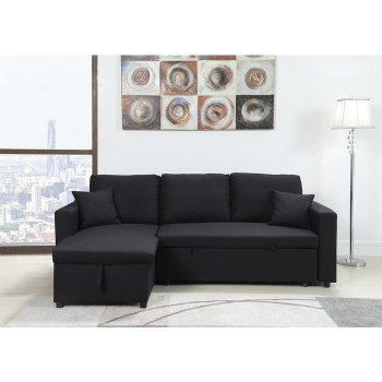 8067-BK BLACK Fabric Reversible Pull Out Sectional Sofa & Storage