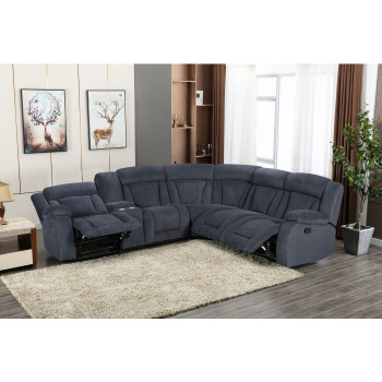 8039 DARK GRAY Fabric Modular Sectional Sofa w/ Manual Recliner