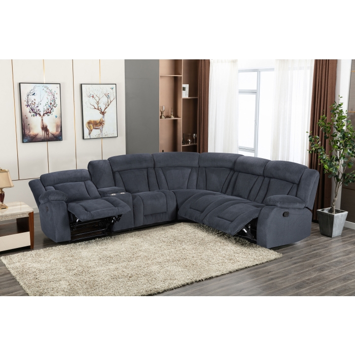 8039 DARK GRAY Fabric Modular Sectional Sofa w/ Manual Recliner