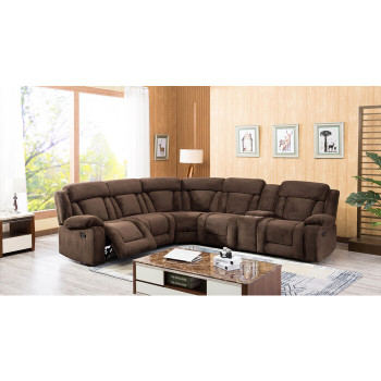 8037-DB DARK BROWN Fabric Modular Sectional Sofa w/ Manual Recliner