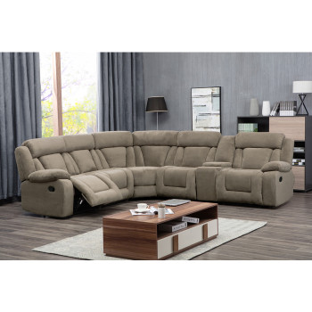 8038-TAN TAN Fabric Modular Sectional Sofa w/ Manual Recliner