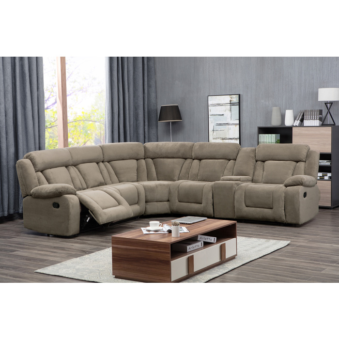 8038-TAN TAN Fabric Modular Sectional Sofa w/ Manual Recliner