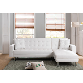 8036-WH WHITE PU Tufted Reversible Sectional Sofa Bed