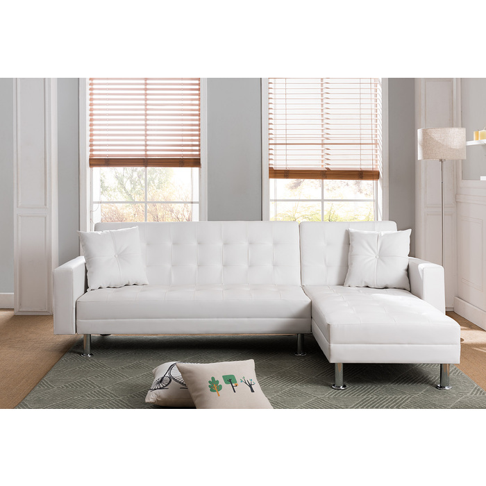 8036-WH WHITE PU Tufted Reversible Sectional Sofa Bed