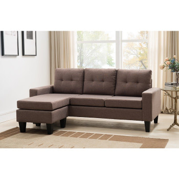 8023-SAND SAND Fabric Tufted Back Reversible Sectional Sofa Set