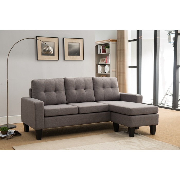 8023-LGR LIGHT GRAY Fabric Tufted Back Reversible Sectional Sofa Set