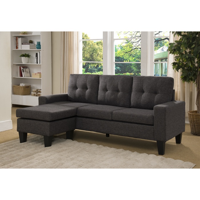8023-CHA CHARCOAL Fabric Tufted Back Reversible Sectional Sofa Set
