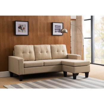 8023-BG BEIGE Fabric Tufted Back Reversible Sectional Sofa Set