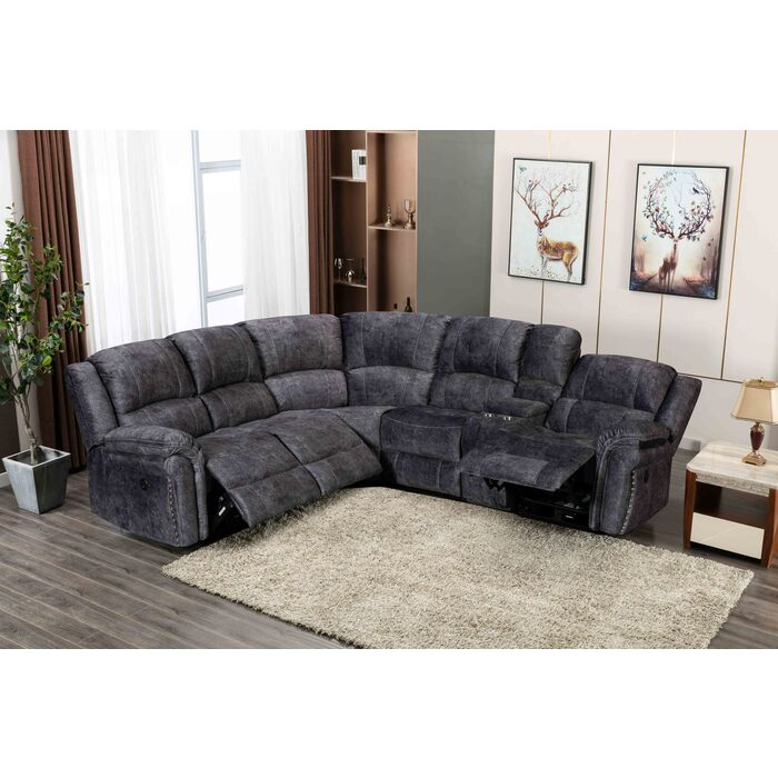 8019 GRAY Velvet Power Modular Recliners Sectional Sofa w/ USB