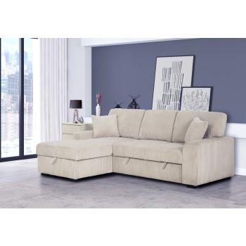 8061 TAUPE Fabric LHF Pull Out Sectional Sofa & Storage