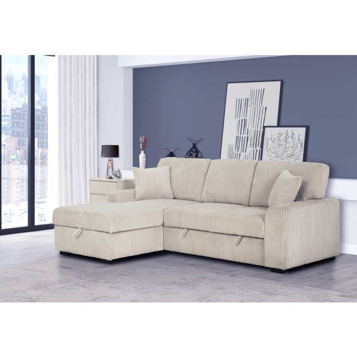 8061 TAUPE Fabric LHF Pull Out Sectional Sofa & Storage