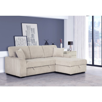 8012 TAUPE Fabric RHF Pull Out Sectional Sofa & Storage