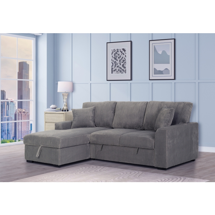 8062 LIGHT GRAY Fabric LHF Pull Out Sectional Sofa & Storage