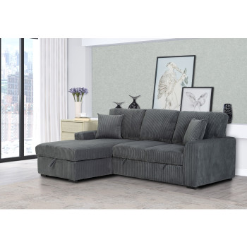 8060 DARK GRAY Fabric LHF Pull Out Sectional Sofa & Storage