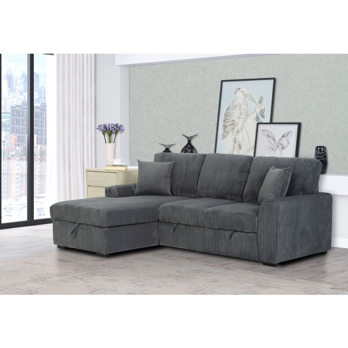 8060 DARK GRAY Fabric LHF Pull Out Sectional Sofa & Storage