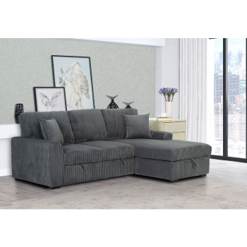 8011 DARK GRAY Fabric RHF Pull Out Sectional Sofa & Storage