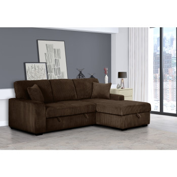8066 CHOCOLATE Fabric RHF Pull Out Sectional Sofa & Storage