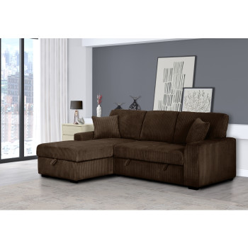 8068 CHOCOLATE Fabric LHF Pull Out Sectional Sofa & Storage
