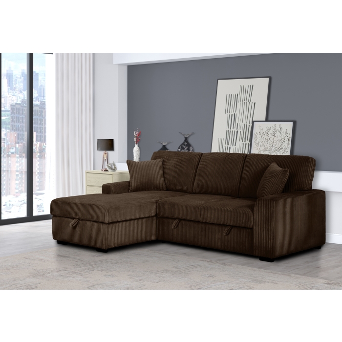 8068 CHOCOLATE Fabric LHF Pull Out Sectional Sofa & Storage