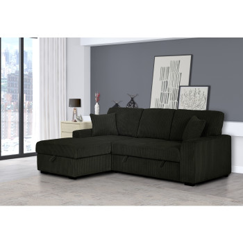8065 DARK GRAY Fabric LHF Pull Out Sectional Sofa & Storage