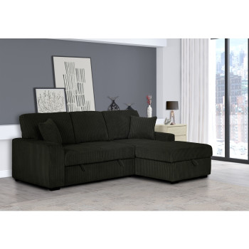 8063 BLACK Fabric RHF Pull Out Sectional Sofa & Storage