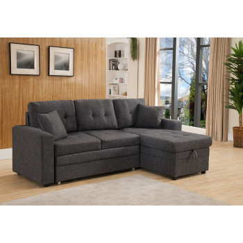 8008-GR GRAY Fabric Reversible Pull Out Sectional Sofa & Storage