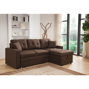8008-BR BROWN Fabric Reversible Pull Out Sectional Sofa & Storage