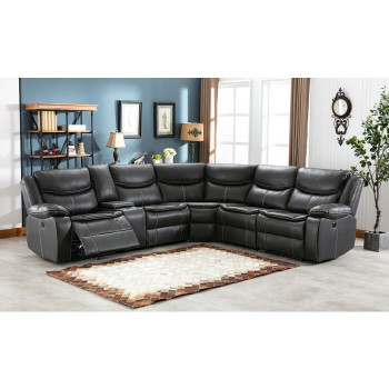 8002 GRAY Faux Leather Modular Sectional Sofa w/ Power & USB