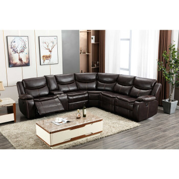 8001 BROWN Faux Leather Modular Sectional Sofa w/ Power & USB