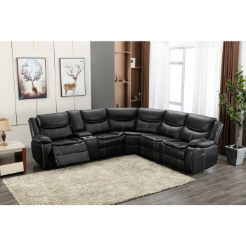 8000 BLACK Faux Leather Modular Sectional Sofa w/ Power & USB