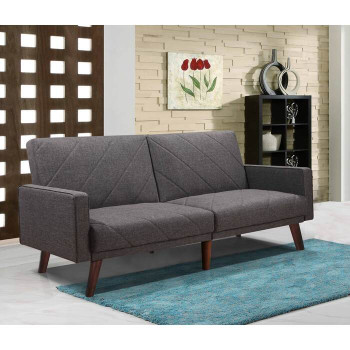 9230 GRAY Fabric Split Back Stitching Lines Design Futon Couch w/ Armrest