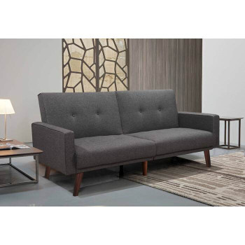 9220 GRAY Fabric Split Back Button Tufted Futon Couch w/ Armrest
