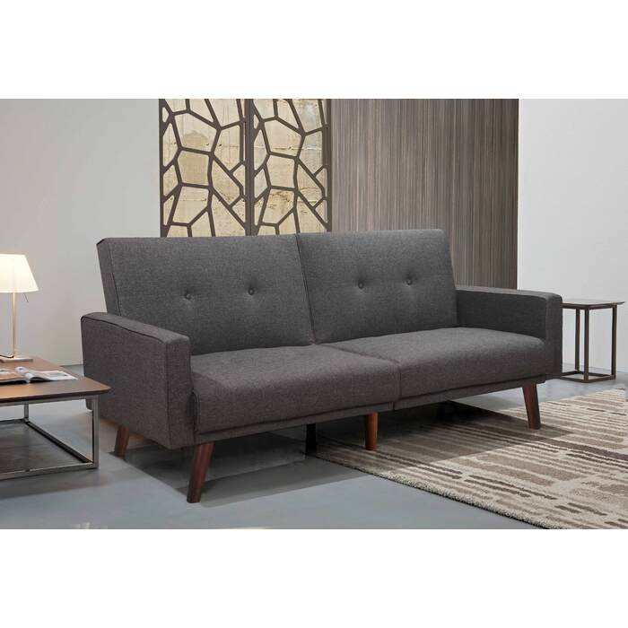 9220 GRAY Fabric Split Back Button Tufted Futon Couch w/ Armrest