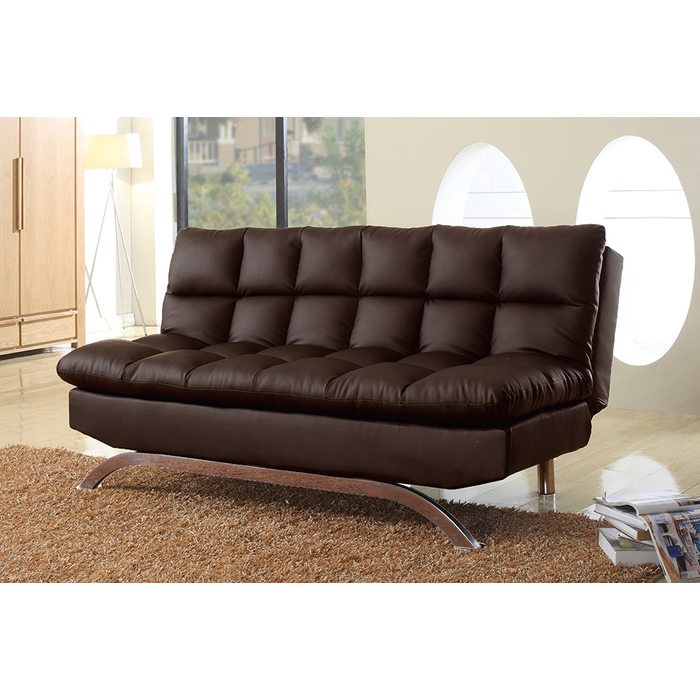 8035-DB DARK BROWN PU Pillow Top Futon Bed w/ Metal Leg