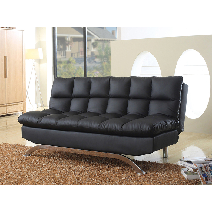 8035-BK BLACK PU Pillow Top Futon Bed w/ Metal Leg