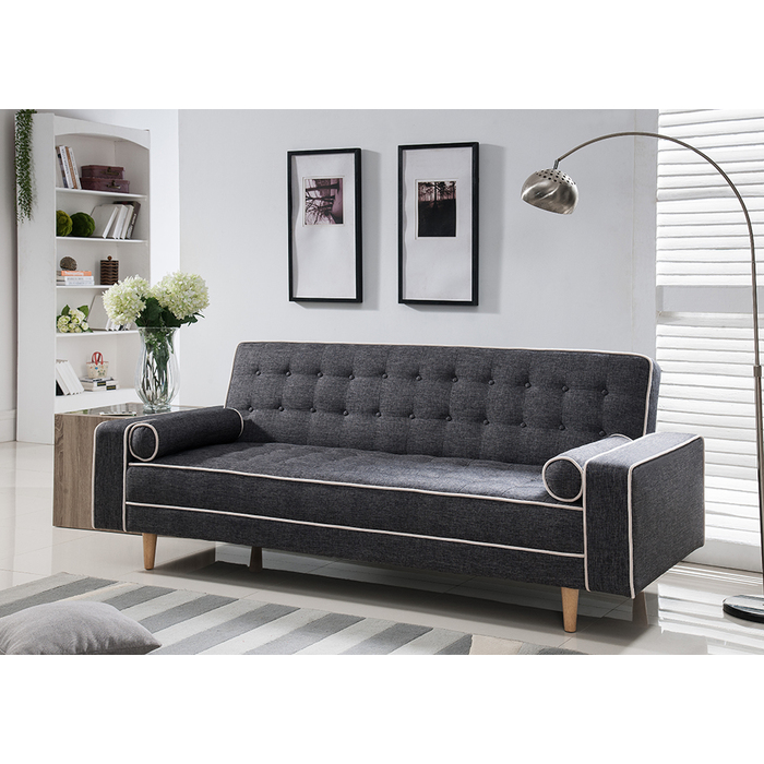 7567-GR GRAY Fabric Futon Sofa Bed w/ Armrest