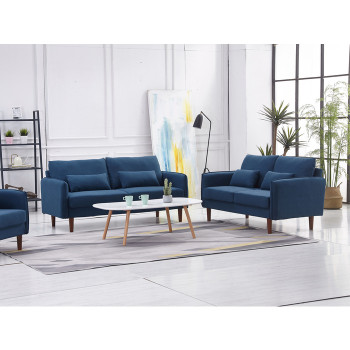 8155-2PC 2PC NAVY Linen Stationary Basic Living Room Set w/ Throw Pillows