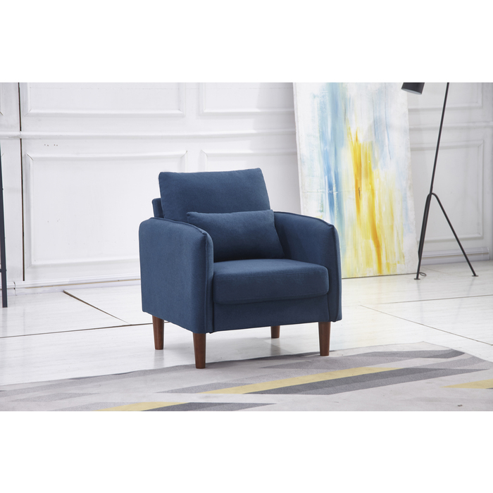 8155-CHAIR NAVY Linen Stationary Basic Chair w/ Throw Pillow