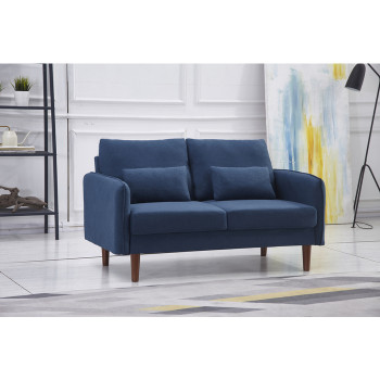 8155-LOVE NAVY Linen Stationary Basic Loveseat w/ Throw Pillows