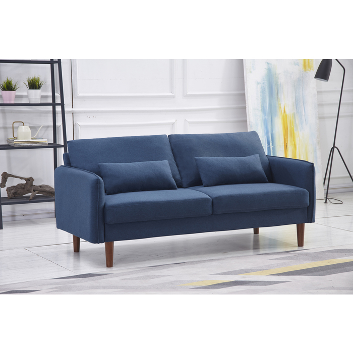 8155-SOFA NAVY Linen Stationary Basic Sofa w/ Throw Pillows