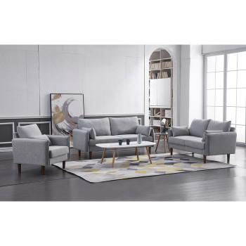 8152-3PC 3PC LIGHT GRAY Linen Stationary Basic Living Room Set w/ Throw Pillows