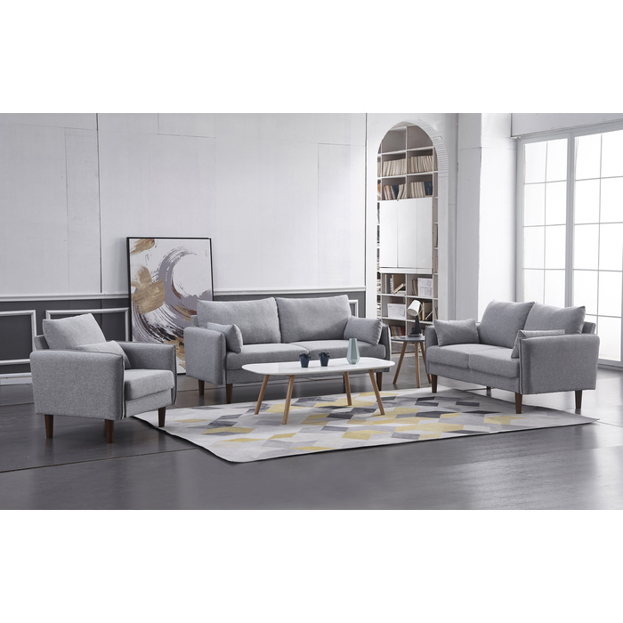 8152-3PC 3PC LIGHT GRAY Linen Stationary Basic Living Room Set w/ Throw Pillows